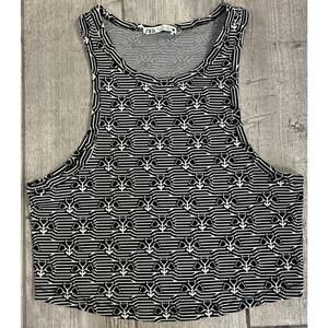 ZARA Black & White Striped Floral Jacquard Cropped Racerback Tank Top Large